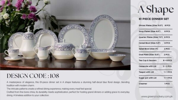61 Pc Bone China Dinner Set (A108) High-Quality, Stylish, Premium Crockery