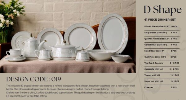 61 Pc Bone China Dinner Set (D019) High-Quality, Stylish, Premium Crockery (1)