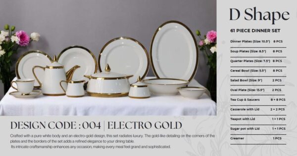 61 Pc Bone China Dinner Set Electro Gold (D004) High-Quality, Stylish, Premium Crockery (2)