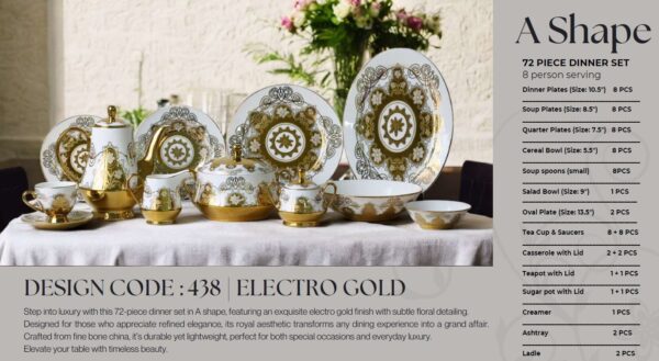 72 Pc Dinner Set Electro Gold A438 High-Quality, Stylish, Premium Crockery (1)