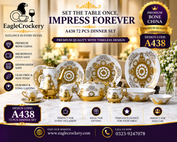 72 Pc Bone China Dinner Set (A438) – Premium Quality, Stylish & Elegant Dinnerware