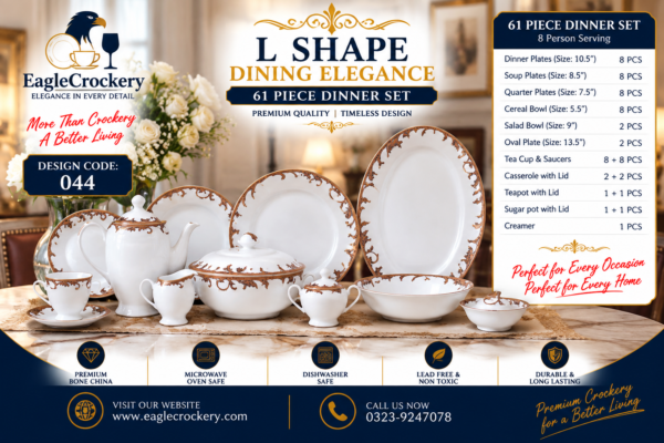 61 Pc Bone China Dinner Set (L044) – Premium Quality, Stylish & Elegant Dinnerware