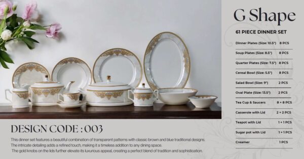 61 Pc Bone China Dinner Set (G003) | High-Quality, Stylish, Premium Crockery