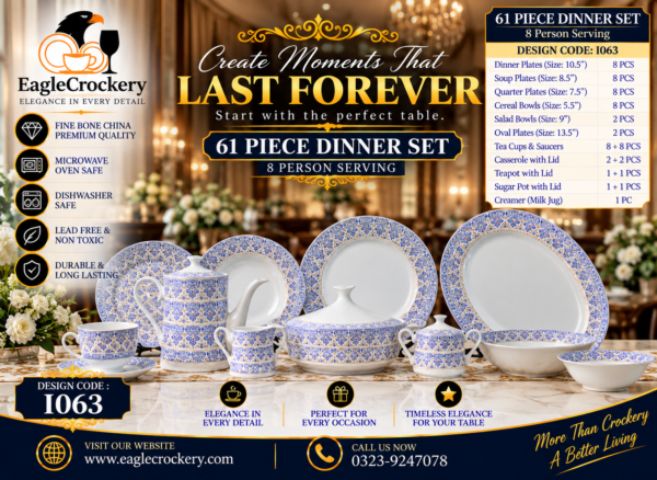 61 Pc Bone China Dinner Set (I063C)