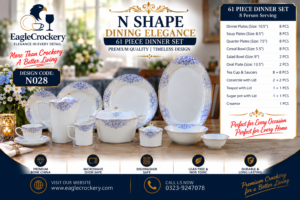 61 Pc Bone China Dinner Set (N028) – Premium Quality, Stylish & Elegant Dinnerware