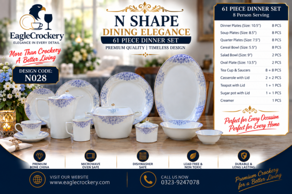 61 Pc Bone China Dinner Set (N028) – Premium Quality, Stylish & Elegant Dinnerware