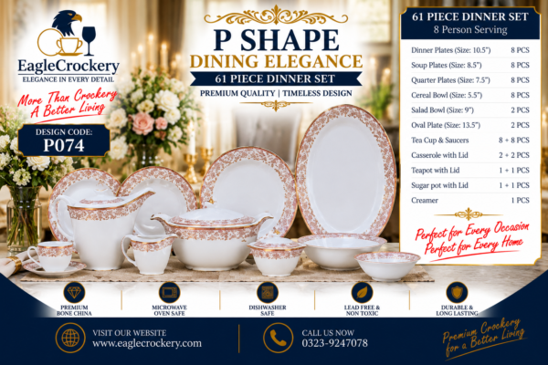 61 Pc Bone China Dinner Set (P074) – Premium Quality, Stylish & Elegant Dinnerware