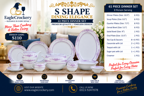 61 Pc Bone China Dinner Set (S110) – Premium Quality, Stylish & Elegant Dinnerware