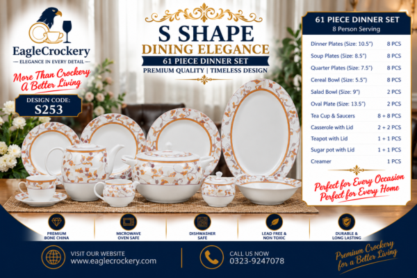61 Pc Bone China Dinner Set (S253) – Premium Quality, Stylish & Elegant Dinnerware