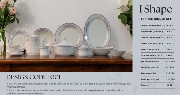 61 Pc Bone China Dinner Set (I001) – Premium Quality, Stylish & Elegant Dinnerware