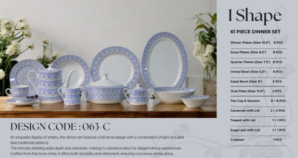61 Pc Bone China Dinner Set (I063C) | High-Quality, Stylish, Premium Crockery