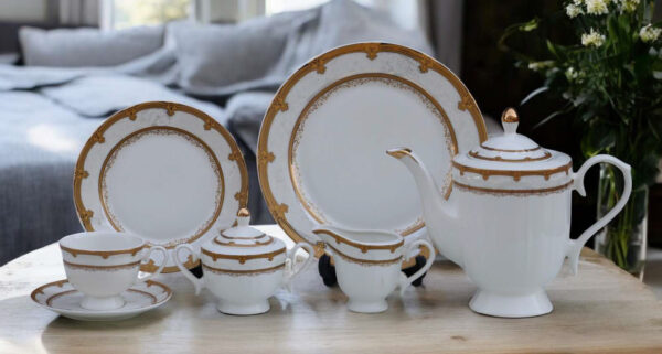 61 Pc Bone China Dinner Set (K280 PREMIUM GOLD SERIES) | High-Quality, Stylish, Premium Crockery