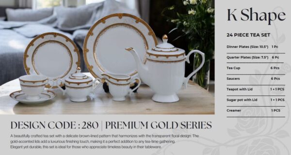 61 Pc Bone China Dinner Set (K280 PREMIUM GOLD SERIES) | High-Quality, Stylish, Premium Crockery