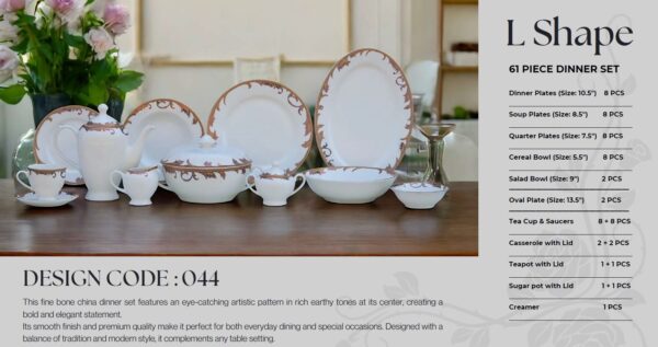 61 Pc Bone China Dinner Set (L044) | High-Quality, Stylish, Premium Crockery