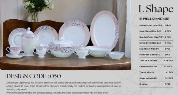 61 Pc Bone China Dinner Set (L050) | High-Quality, Stylish, Premium Crockery