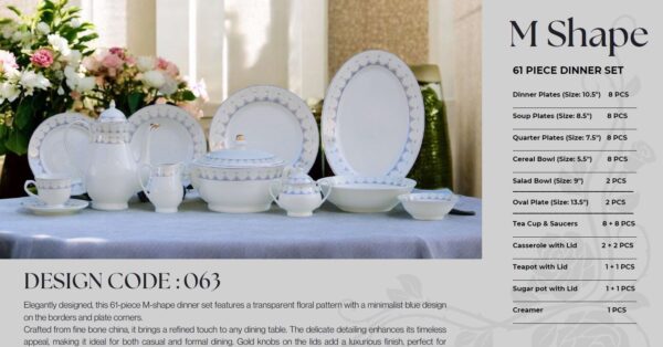 61 Pc Bone China Dinner Set (M063) | High-Quality, Stylish, Premium Crockery