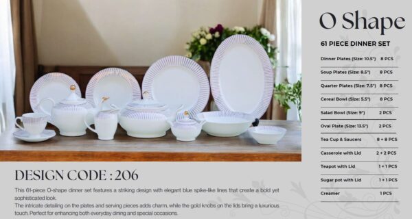 61 Pc Bone China Dinner Set (O206) | High-Quality, Stylish, Premium Crockery