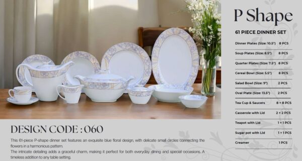 61 Pc Bone China Dinner Set (P060) | High-Quality, Stylish, Premium Crockery