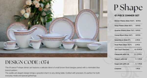 61 Pc Bone China Dinner Set (P074) | High-Quality, Stylish, Premium Crockery