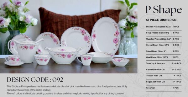 61 Pc Bone China Dinner Set (P092) | High-Quality, Stylish, Premium Crockery