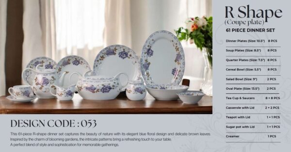 61 Pc Bone China Dinner Set (R053) | High-Quality, Stylish, Premium Crockery