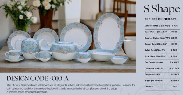 61 Pc Bone China Dinner Set (S010A) | High-Quality, Stylish, Premium Crockery