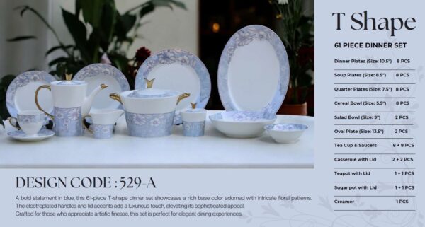 61 Pc Bone China Dinner Set (T529A) | High-Quality, Stylish, Premium Crockery