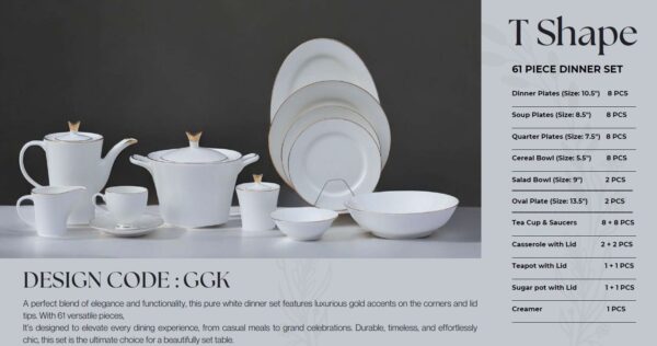 61 Pc Bone China Dinner Set (TGGK) | High-Quality, Stylish, Premium Crockery