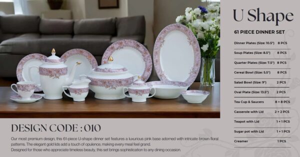 61 Pc Bone China Dinner Set (U010) | High-Quality, Stylish, Premium Crockery