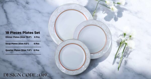 Bone 18 Pcs Plate Set (019) | Elegant, Durable, Heat-Resistant Plates & Bowls