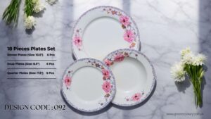 Bone 18 Pcs Plate Set (092) | Elegant, Durable, Heat-Resistant Plates & Bowls