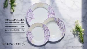 Bone 18 Pcs Plate Set (516) | Elegant, Durable, Heat-Resistant Plates & Bowls