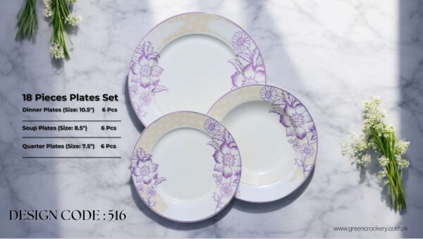 Bone 18 Pcs Plate Set (516) | Elegant, Durable, Heat-Resistant Plates & Bowls