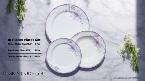 Bone 18 Pcs Plate Set (519) | Elegant, Durable, Heat-Resistant Plates & Bowls