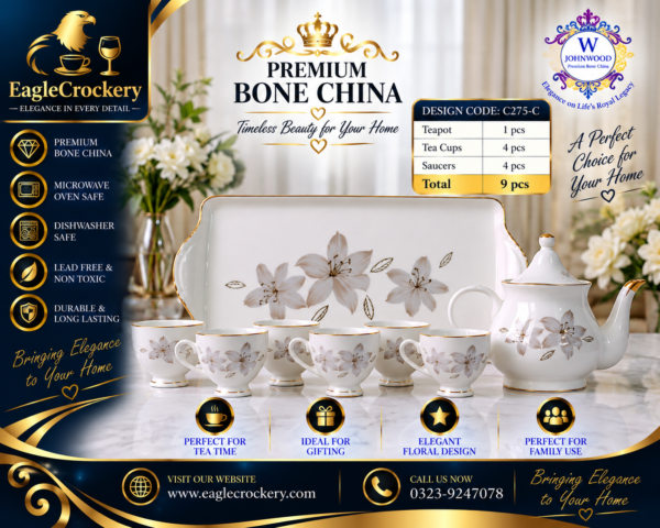 9 Pcs Bone Tea Set / Coffee Set (GGK C 275)