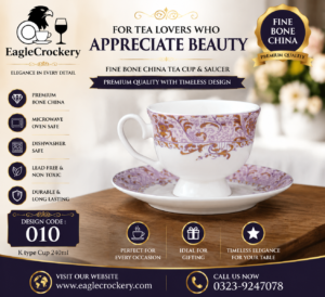 High-Quality Bone China Cup & Saucer Set (K-010) | Elegant, Durable, Ideal for Home & Gifting