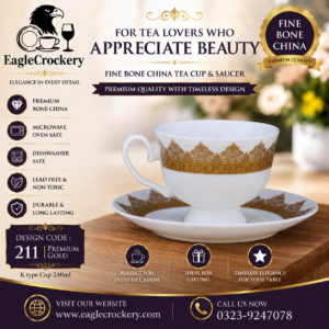 High-Quality Bone China Cup & Saucer Set (K-211) | Elegant, Durable, Ideal for Home & Gifting