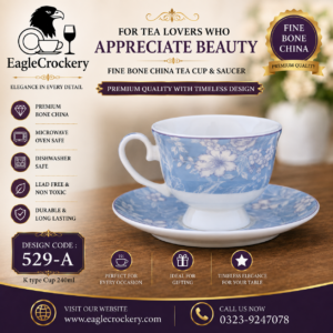 High-Quality Bone China Cup & Saucer Set (K-529A) | Elegant, Durable, Ideal for Home & Gifting