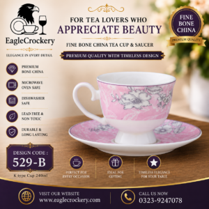 High-Quality Bone China Cup & Saucer Set (K-529B) | Elegant, Durable, Ideal for Home & Gifting
