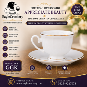 High-Quality Bone China Cup & Saucer Set (K-GGK) | Elegant, Durable, Ideal for Home & Gifting