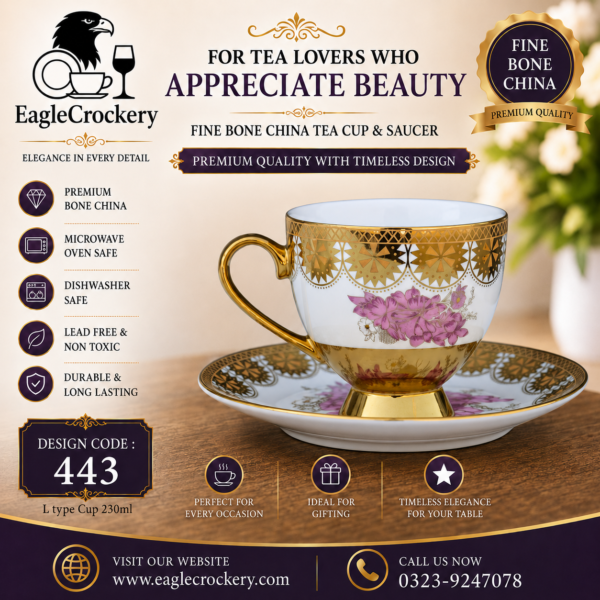 High-Quality Bone China Cup & Saucer Set (L-439) | Elegant, Durable, Ideal for Home & Gifting