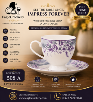 High-Quality Bone China Cup & Saucer Set (L-508) | Elegant, Durable, Ideal for Home & Gifting