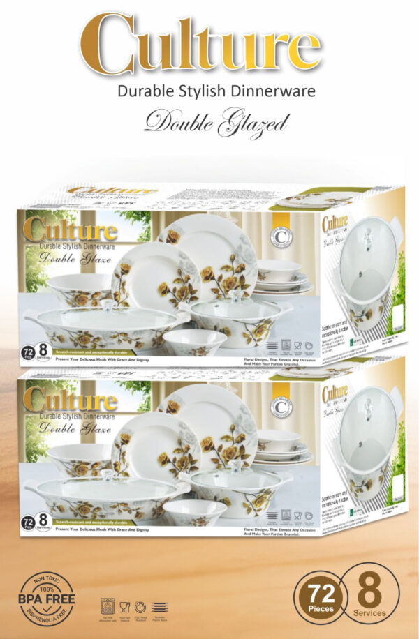 Melamine Dinner Set | Culture (C01) | Elegant, Durable, Heat-Resistant Plates & Bowls | Unbreakable, Lightweight, Premium Quality Dinnerware