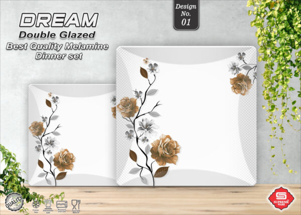 Melamine Dinner Set | Dream (1) | Elegant, Durable, Heat-Resistant Plates & Bowls | Unbreakable, Lightweight, Premium Quality Dinnerware