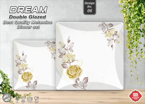 Melamine Dinner Set | Dream (1) | Elegant, Durable, Heat-Resistant Plates & Bowls | Unbreakable, Lightweight, Premium Quality Dinnerware
