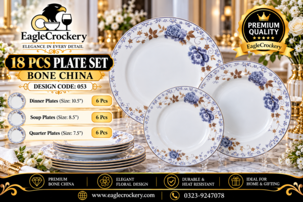 Bone 18 Pcs Plate Set (053) | Elegant, Durable, Heat-Resistant Plates & Bowls