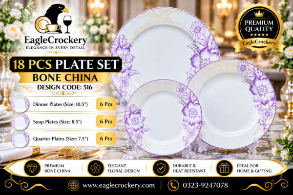 Bone 18 Pcs Plate Set (516) | Elegant, Durable, Heat-Resistant Plates & Bowls