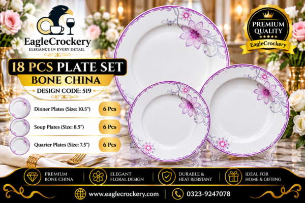Bone 18 Pcs Plate Set (519) | Elegant, Durable, Heat-Resistant Plates & Bowls