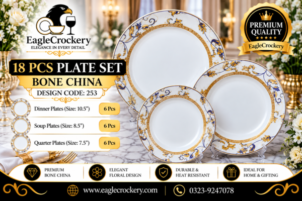 Bone 18 Pcs Plate Set (253) | Elegant, Durable, Heat-Resistant Plates & Bowls