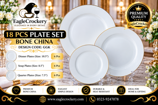 Bone 18 Pcs Plate Set (GGK) | Elegant, Durable, Heat-Resistant Plates & Bowls